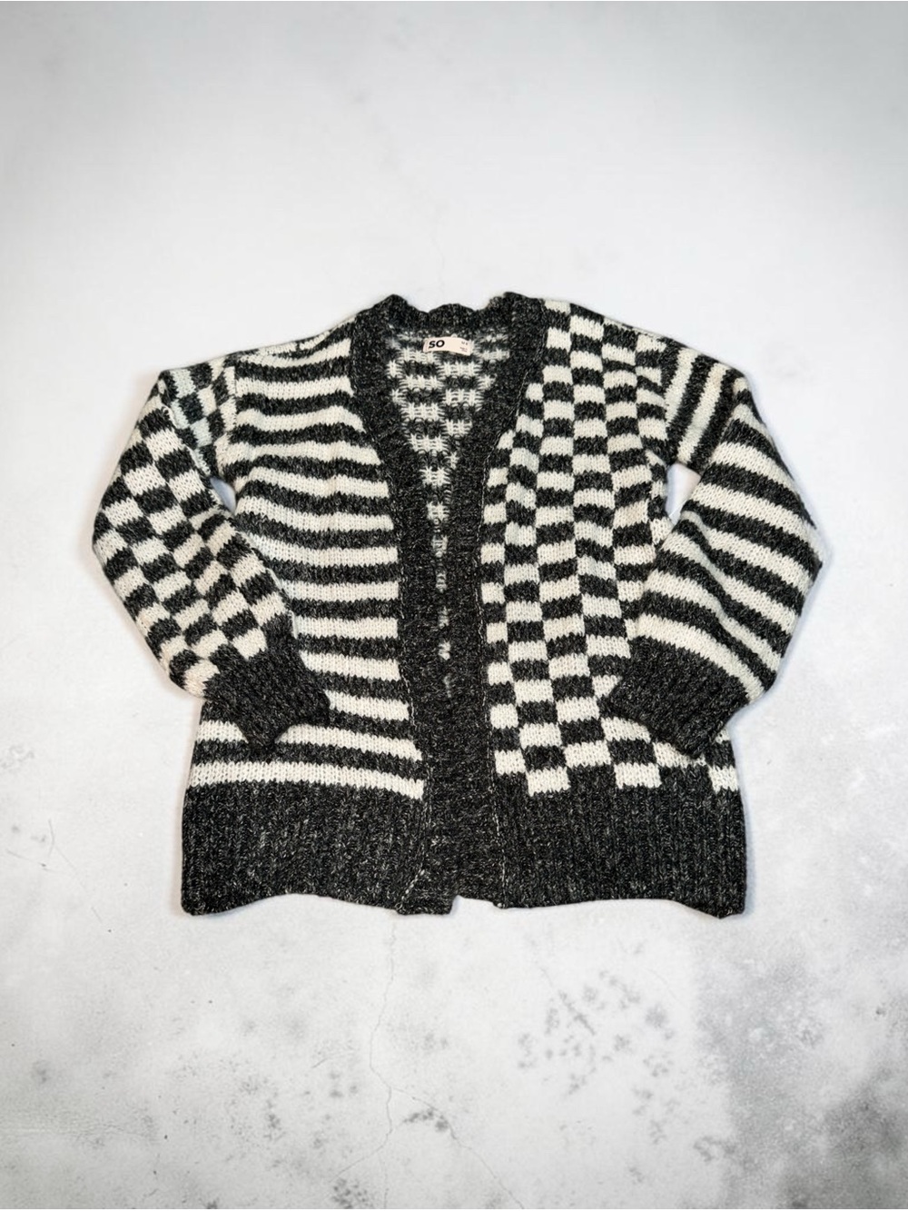 SO Black & White Checkerboard Stripe Cardigan NEW Girls (M 8)